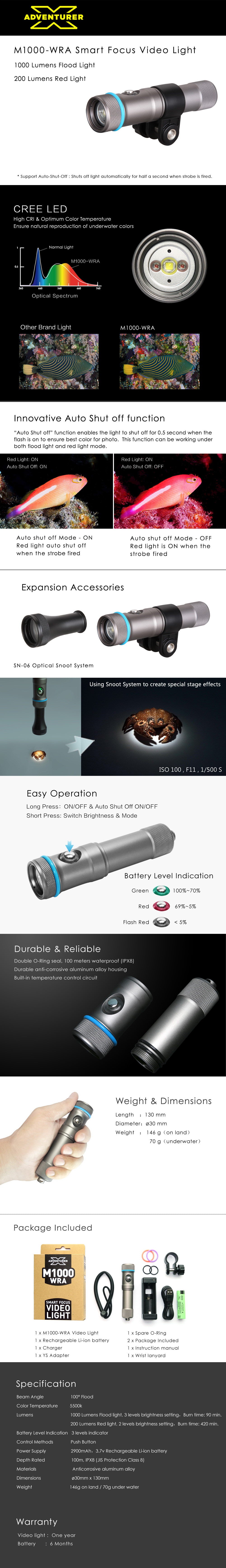 X-Adventurer M1000 WRA Smart Focus Video Light