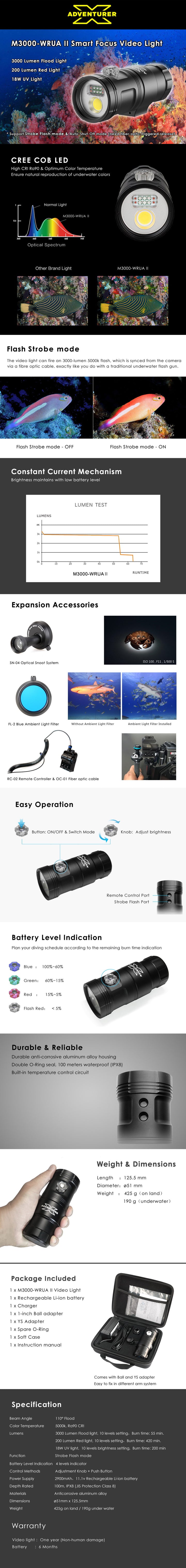 X-Adventurer M3000-WRUA II Smart Video Light & Strobe