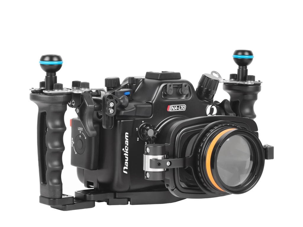 Nauticam NA-L10 Pro Package for Panasonic Lumix L10 (inc. flexitray, right handle, two balls, M16 valve, shutter extension) 