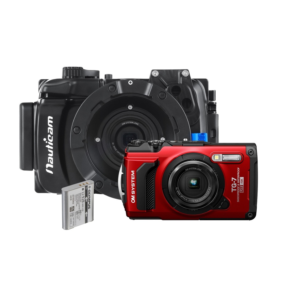 OM System Tough TG-7 & Nauticam NA-TG7 Housing Spare Battery Bundle - Red