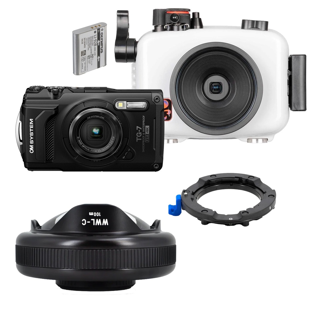 OM System Tough TG-7, Ikelite Housing & Nauticam WWL-C Wide Angle Bundle - Black