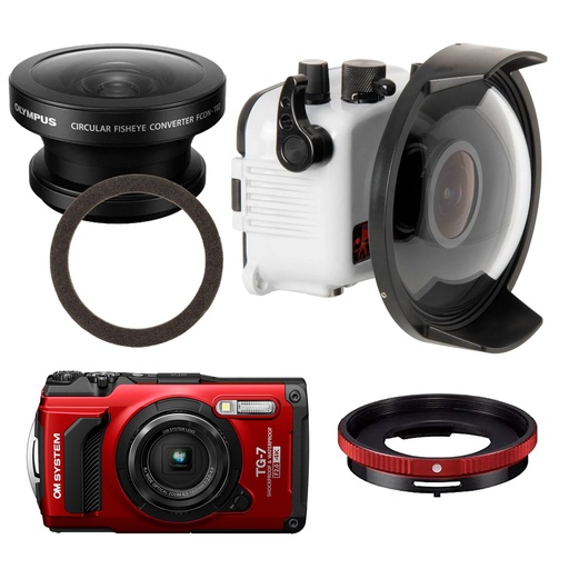 [OM-IKE-FISHEYE-BUND-RED] OM System Tough TG-7 Fisheye Bundle - Red