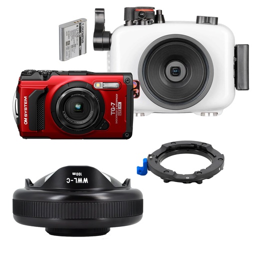 [WA-BUND-2-RED] OM System Tough TG-7, Ikelite Housing & Nauticam WWL-C Wide Angle Bundle - Red