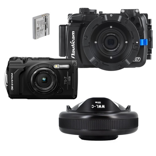 [NAU-WA-BUND-5-BLACK] OM System Tough TG-7, Nauticam NA-TG7 Housing & WWL-C Wide Angle Bundle - Black